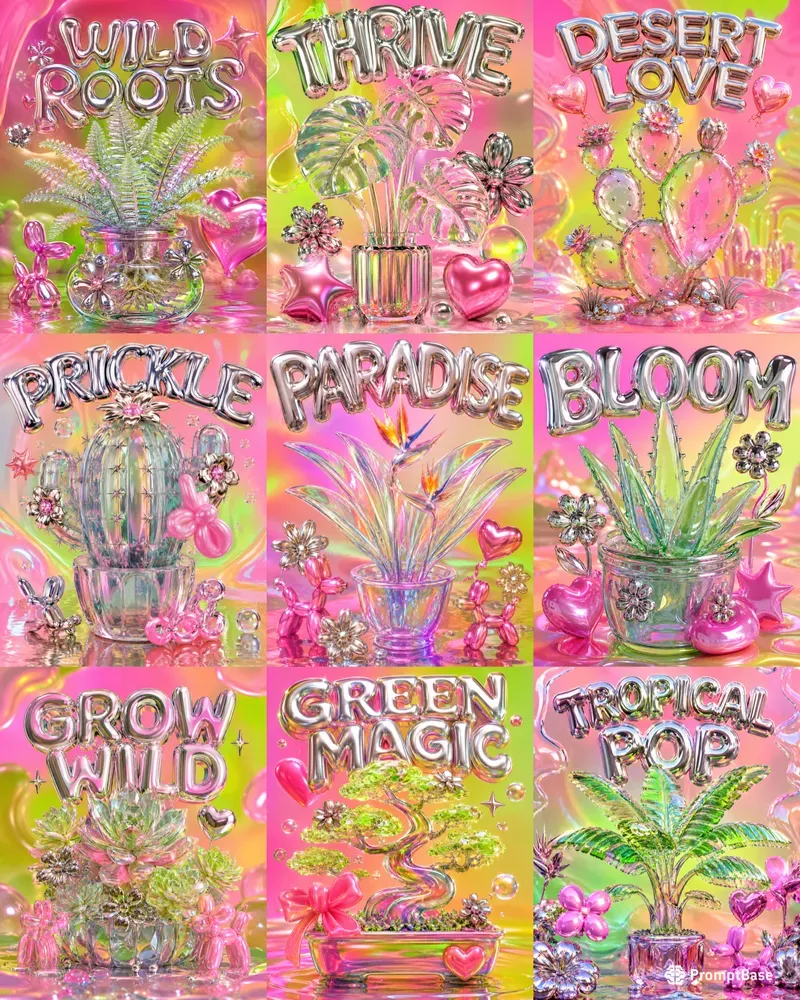 3D Glass Popart Plant Posters