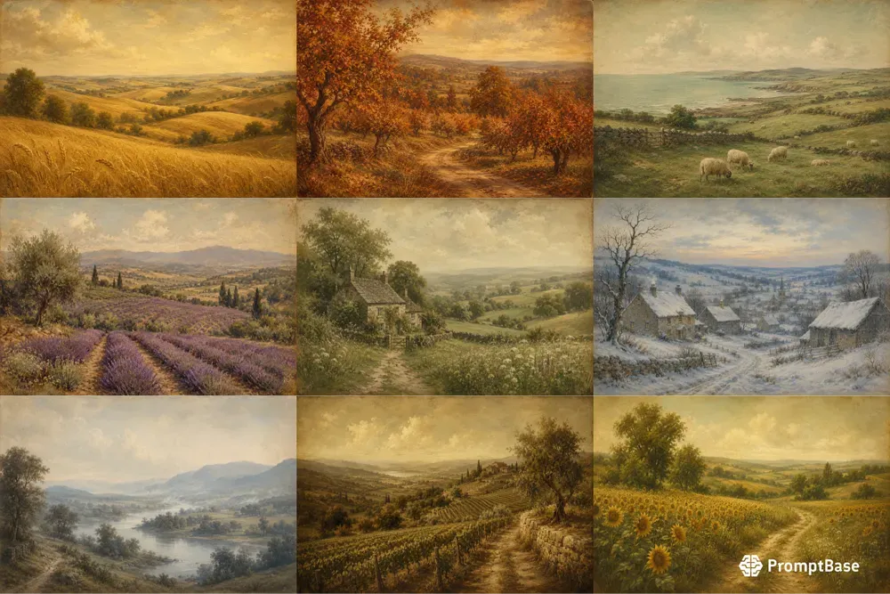 Vintage Countryside Landscape Prints