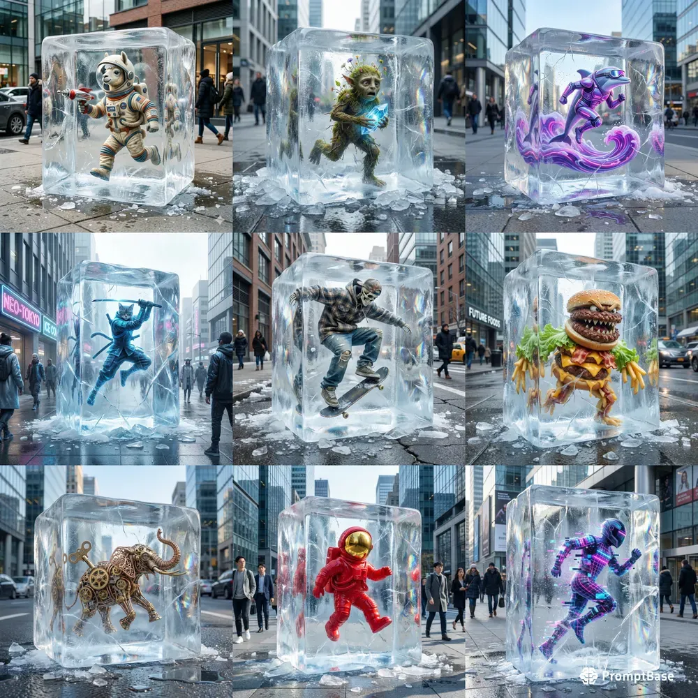 Frozen 3D Characters In Urban Ice Cubes