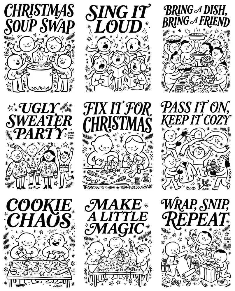 Vintage Naive Folk Art Christmas Posters