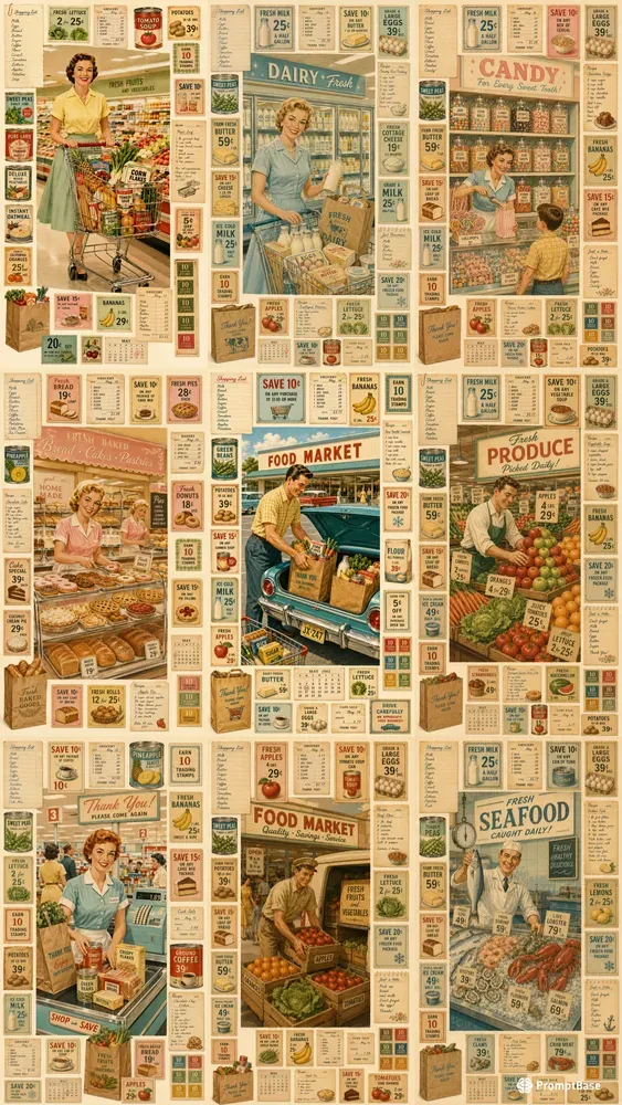 1960s Grocery Shopping Ephemera Sheets