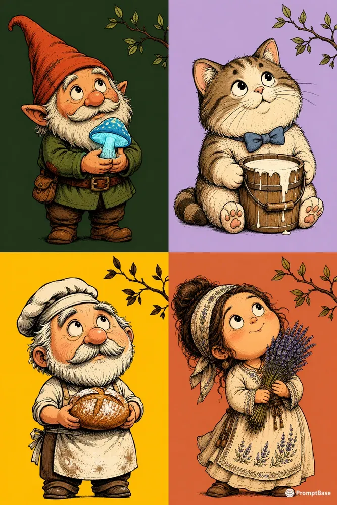 Whimsical Slavic Folk Comic Characters