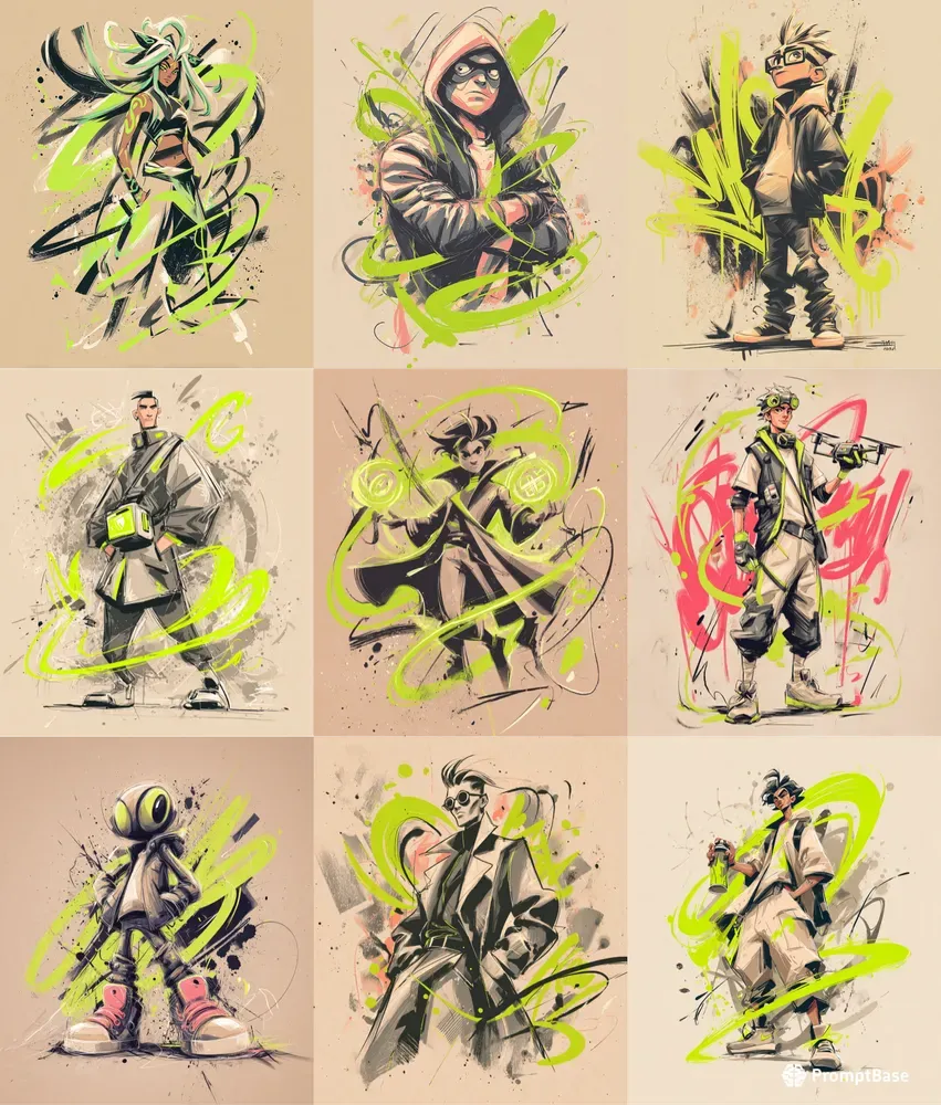 Neon Green Ink Characters