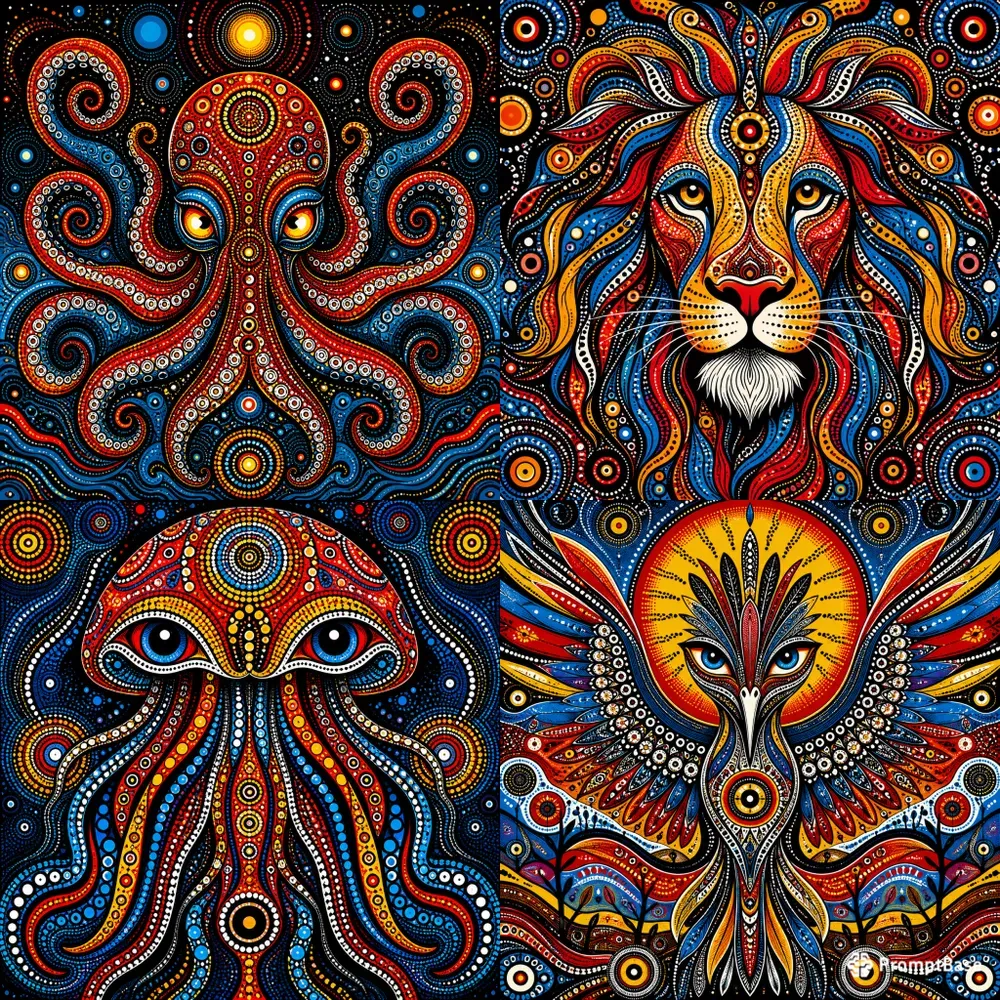Vibrant Dotwork Pop Art Creatures