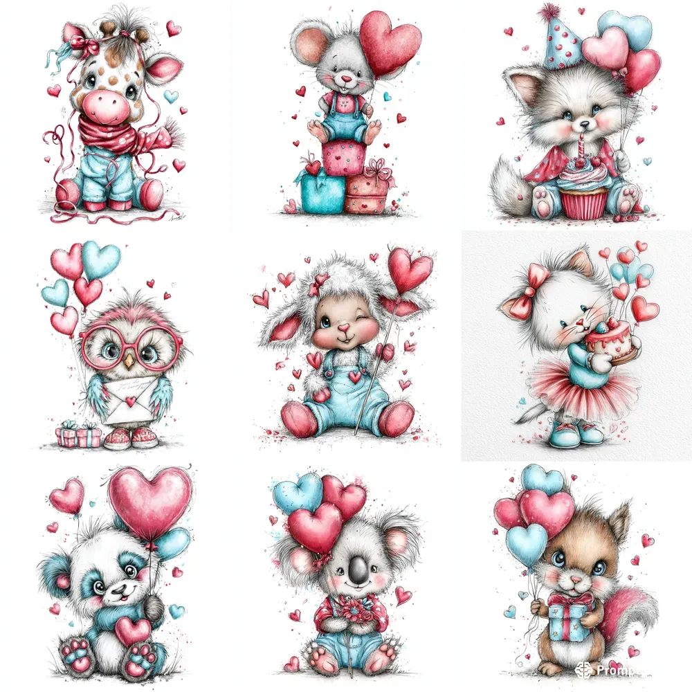 Cute Birthday Animal Clipart Illustrations
