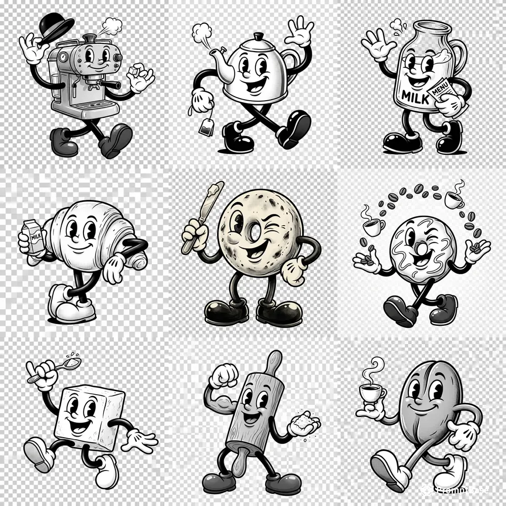 Vintage Rubber Hose Cafe Mascot Cliparts