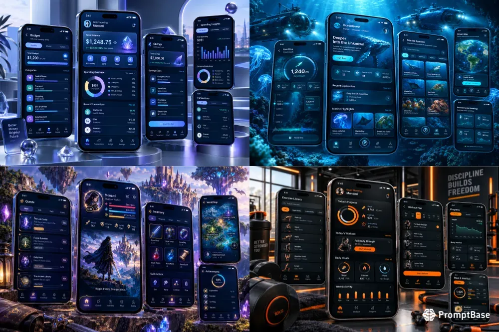 3D App UI Mockups