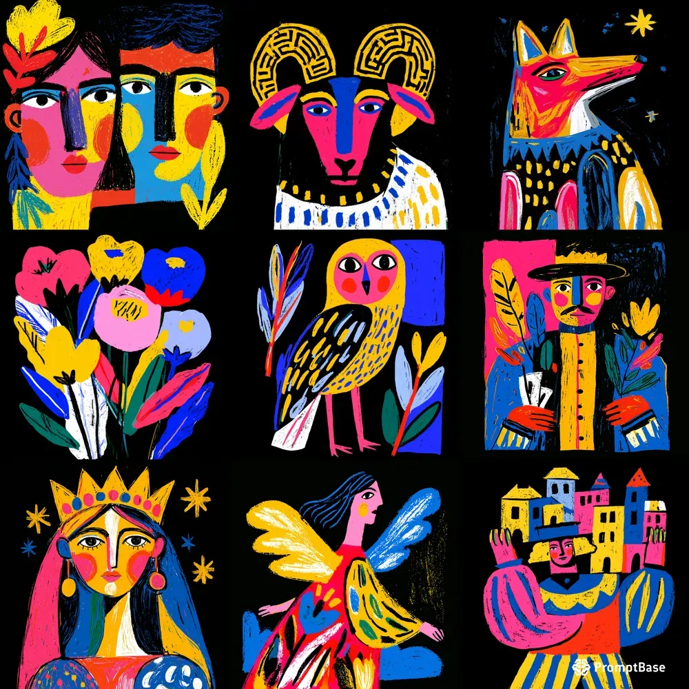 Neon Folk Character Icons
