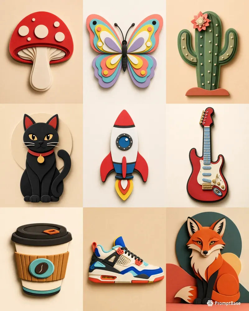 Foam Cutout Icons 3D Layered