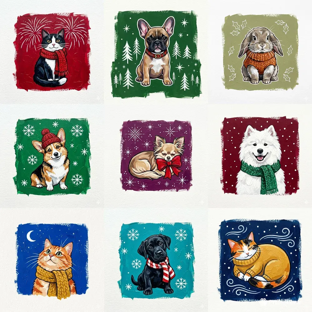 Whimsical Festive Pet Acrylic Vignettes