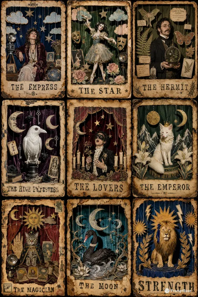 Retro Tarot Card Diorama Collages