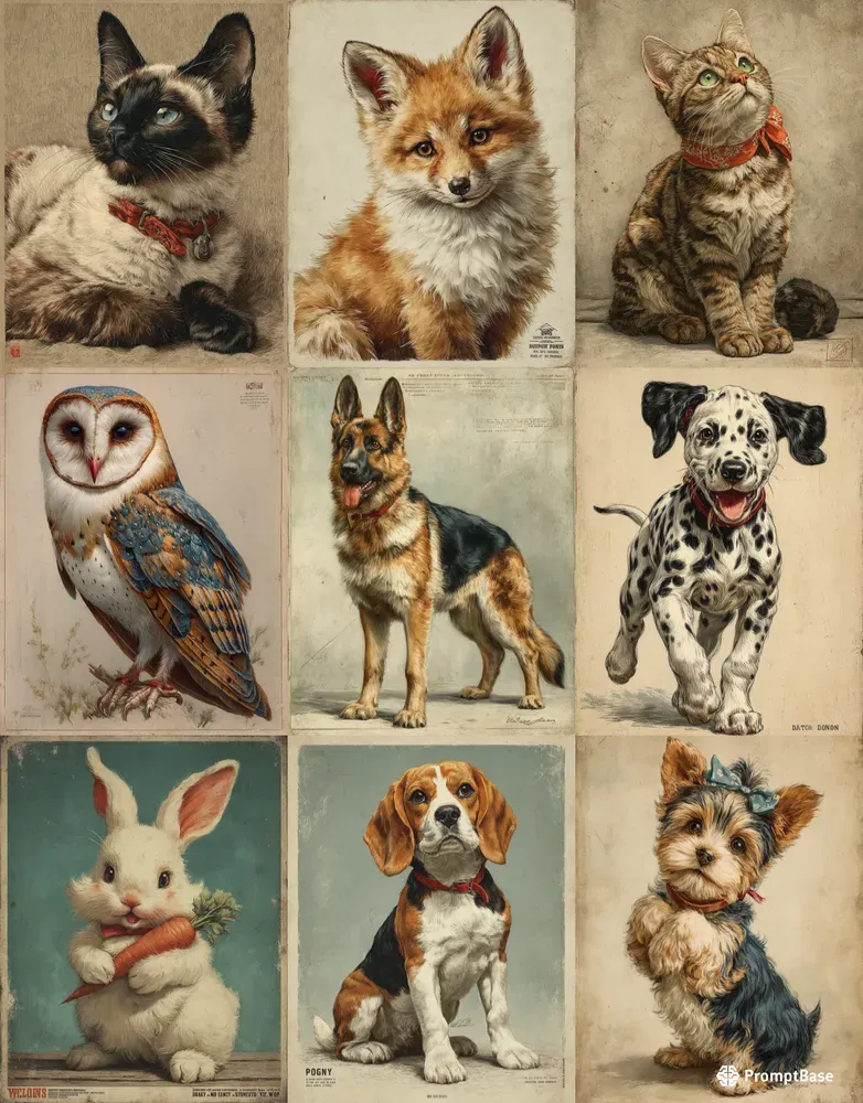 Vintage Crayon Animal Posters
