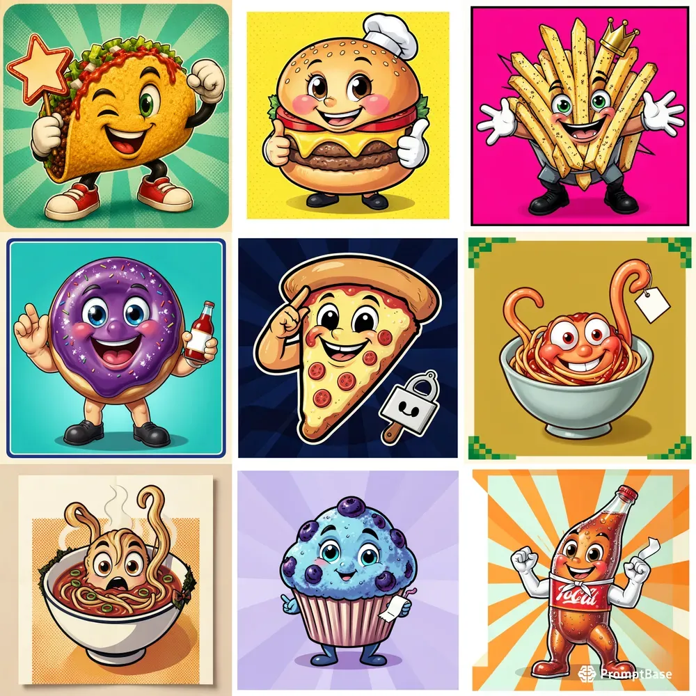 Retro Food Mascot Posters