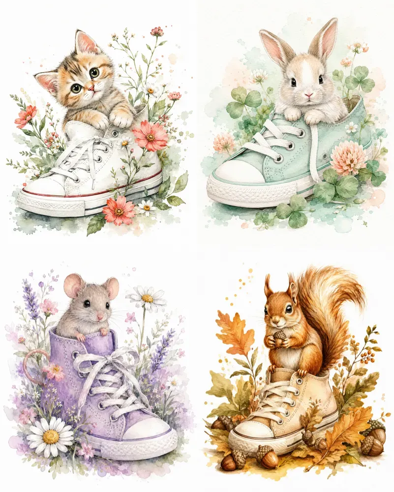 Whimsical Watercolor Canvas Shoe Art