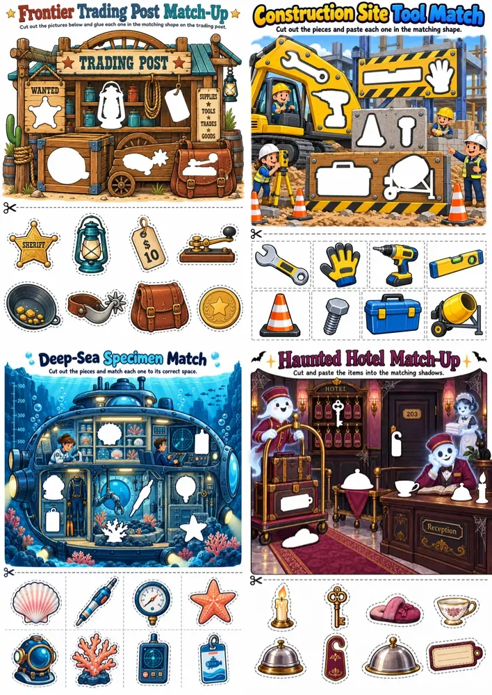 Cut And Paste Visual Matching Worksheets