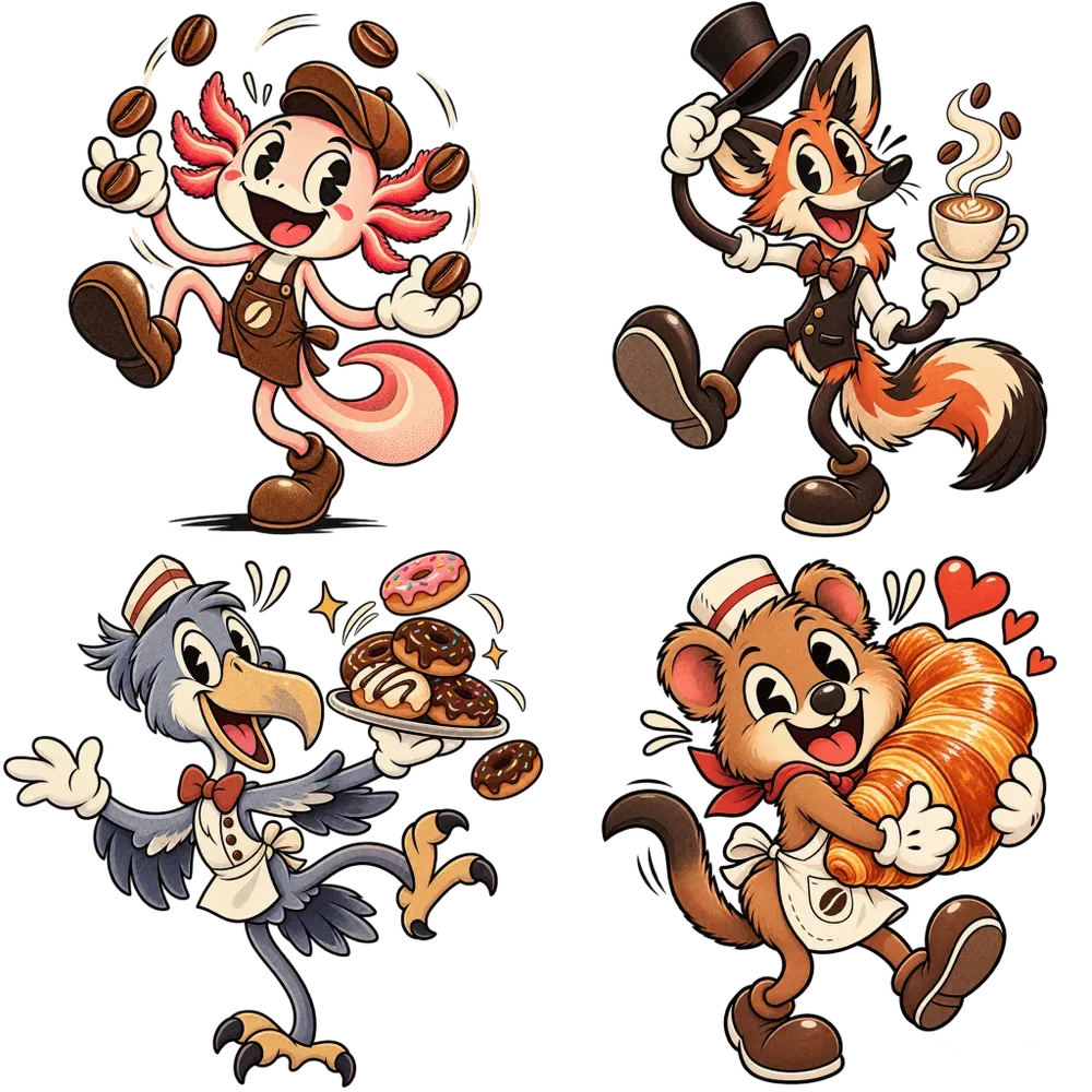 Vintage Rubberhose Cafe Mascot Cliparts