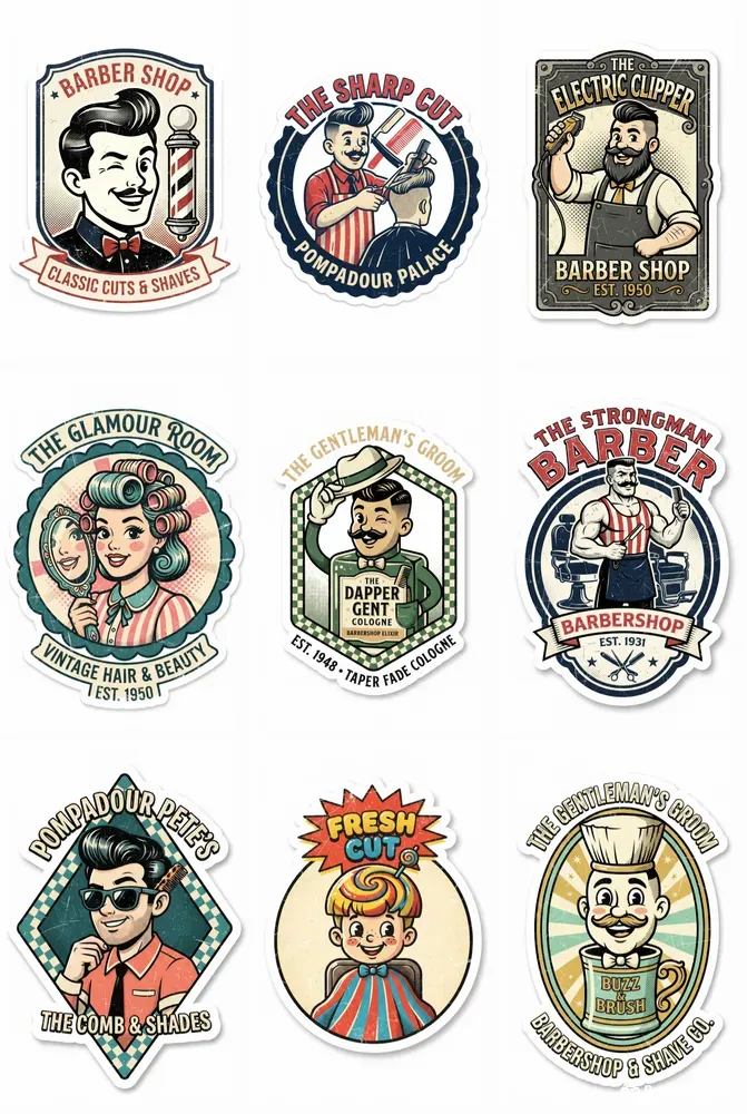 Oldschool Cartoon Barbershop Stickers