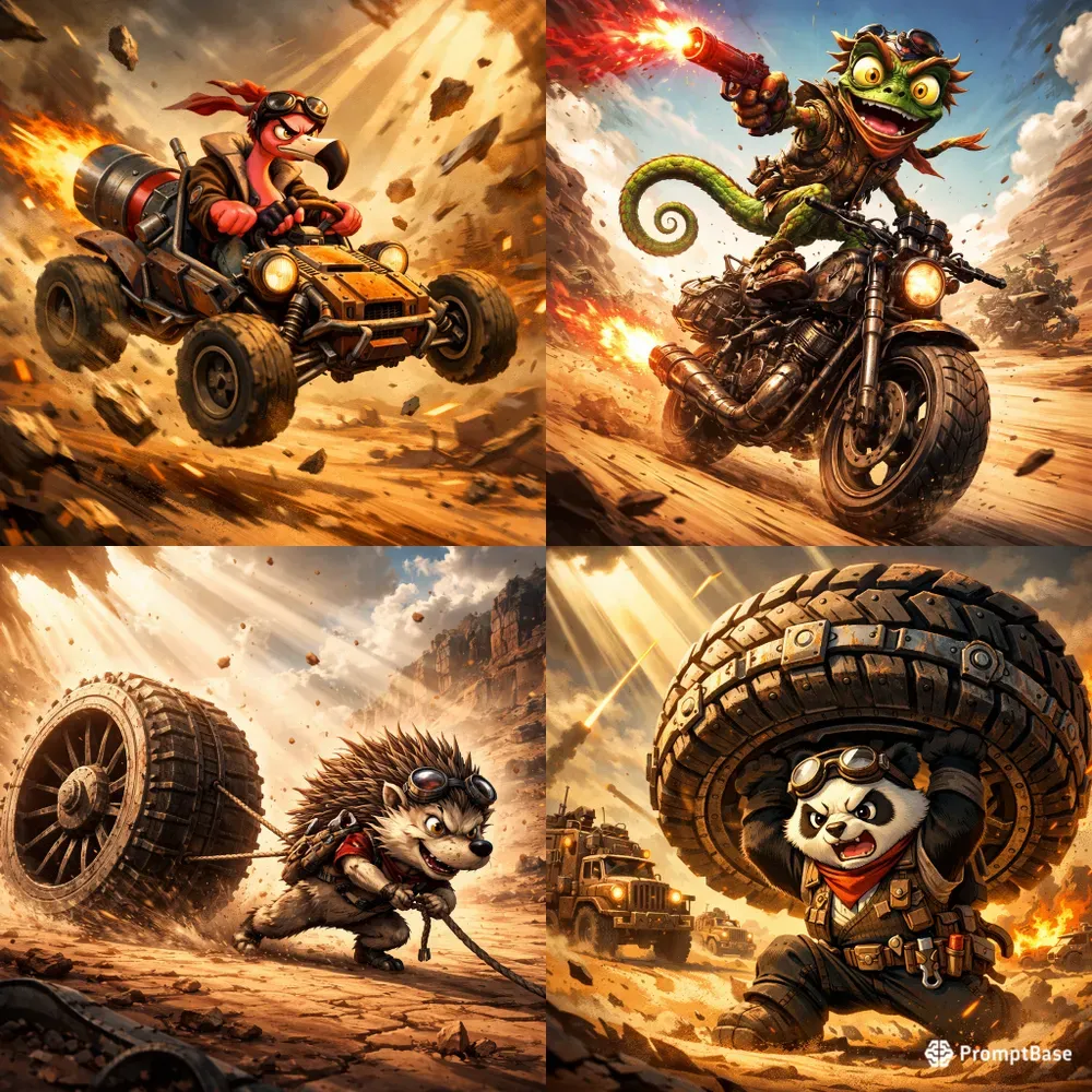 Postapocalyptic Cartoon Chase Scenes