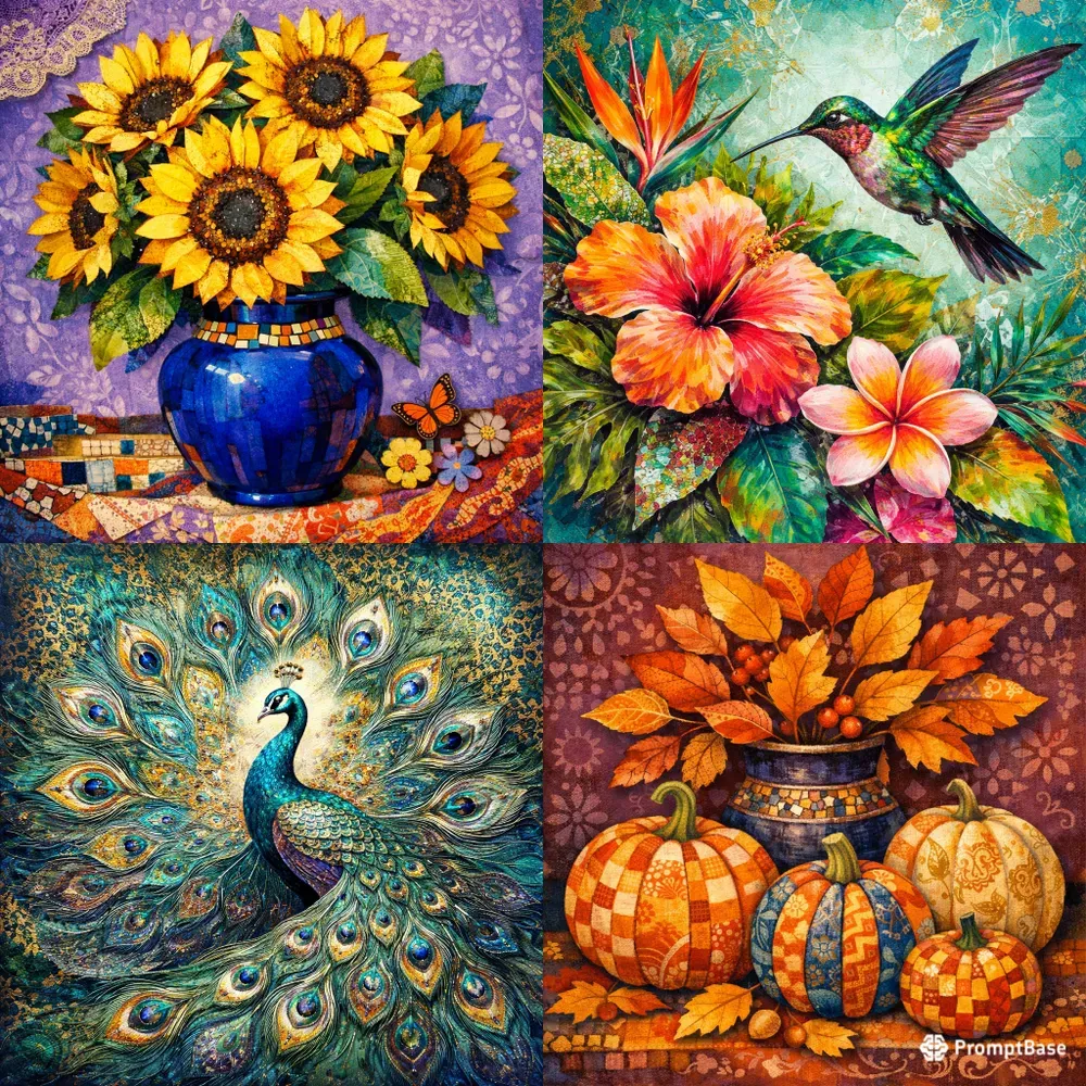 Textured Mosaic Floral Fantasies