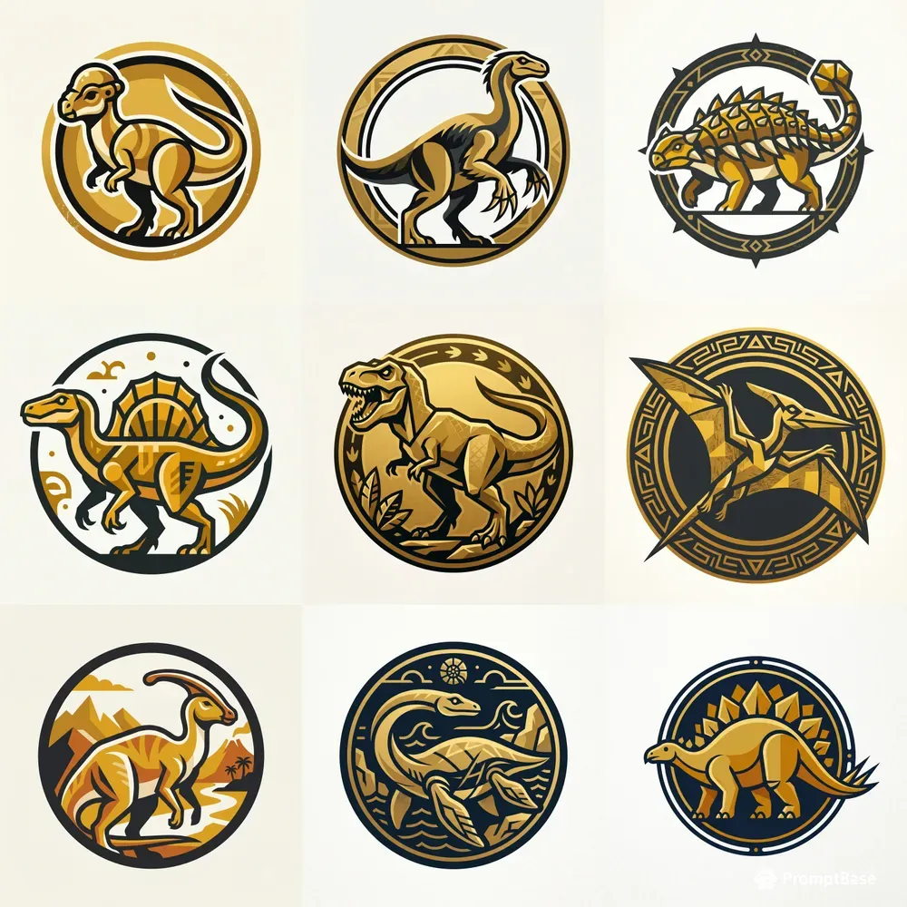 Modern Gold Dinosaur Emblems