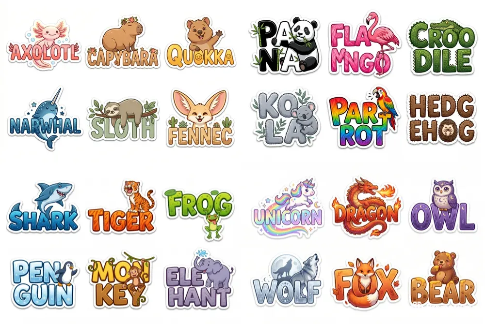 Cartoon Animal Name Sticker Collections