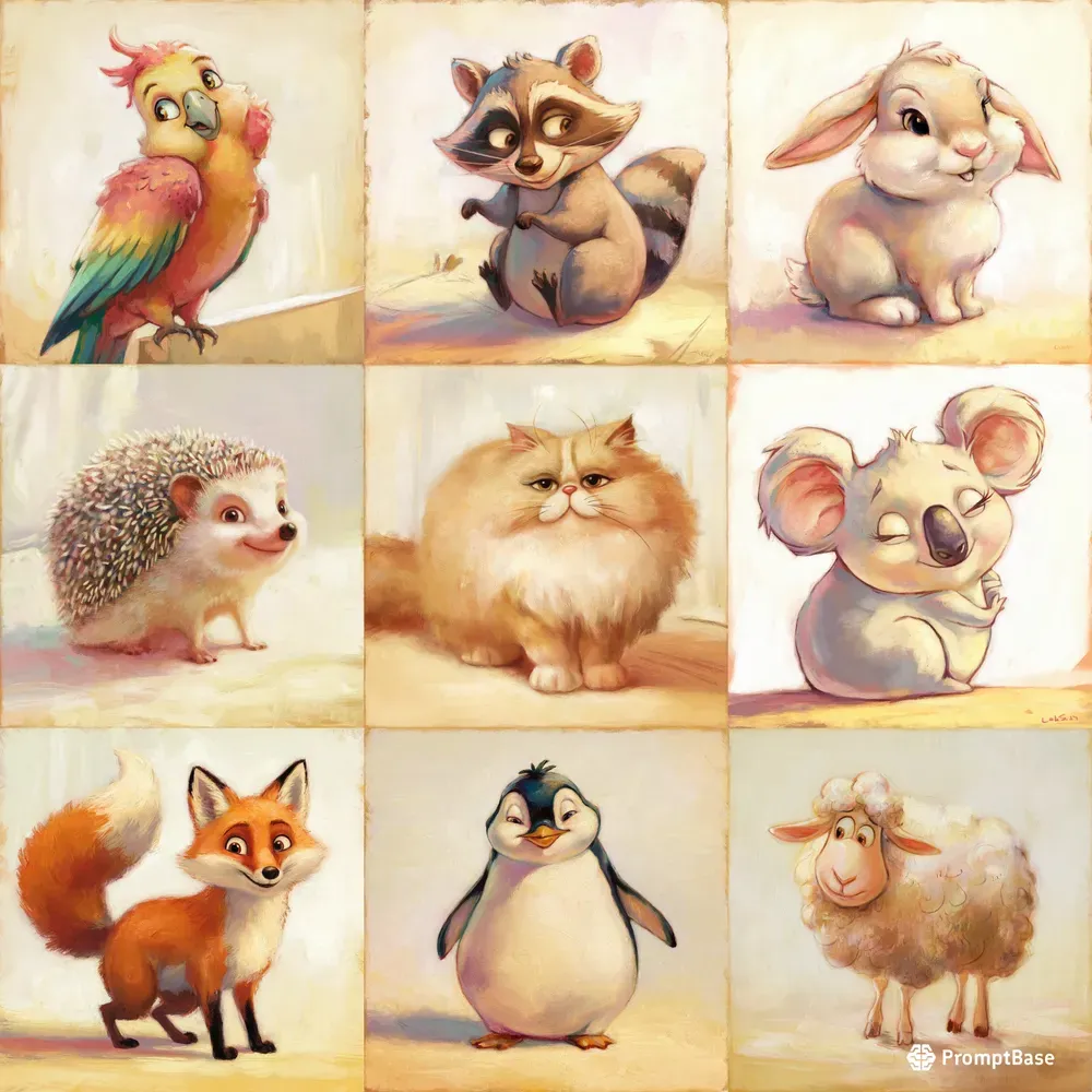 Whimsical Pastel Animal Portraits