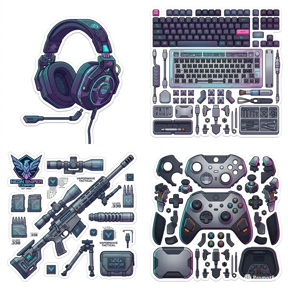 Vaporwave Esports Gear Vector Icons
