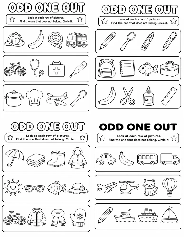 Odd One Out Worksheets For Ages 46