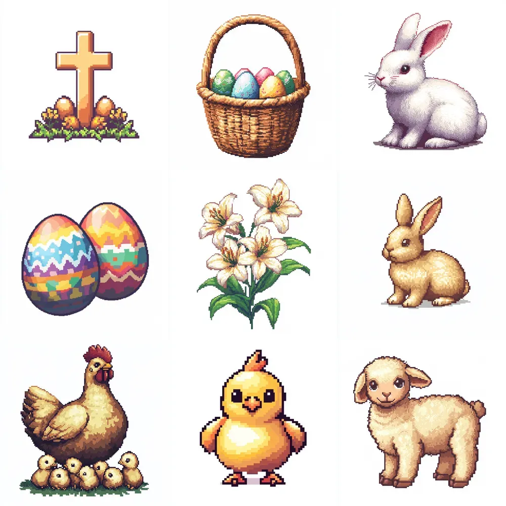 8bit Pixel Art Easter Cliparts