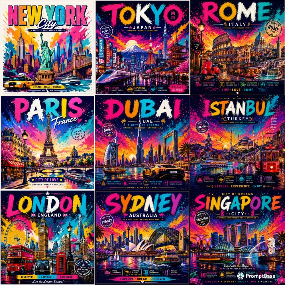 Vibrant Pop Art Travel Poster Kits