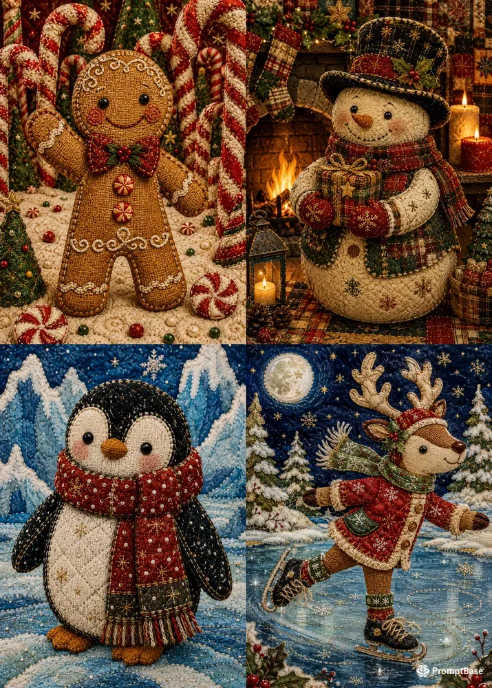 Cozy Patchwork Christmas Doll Art