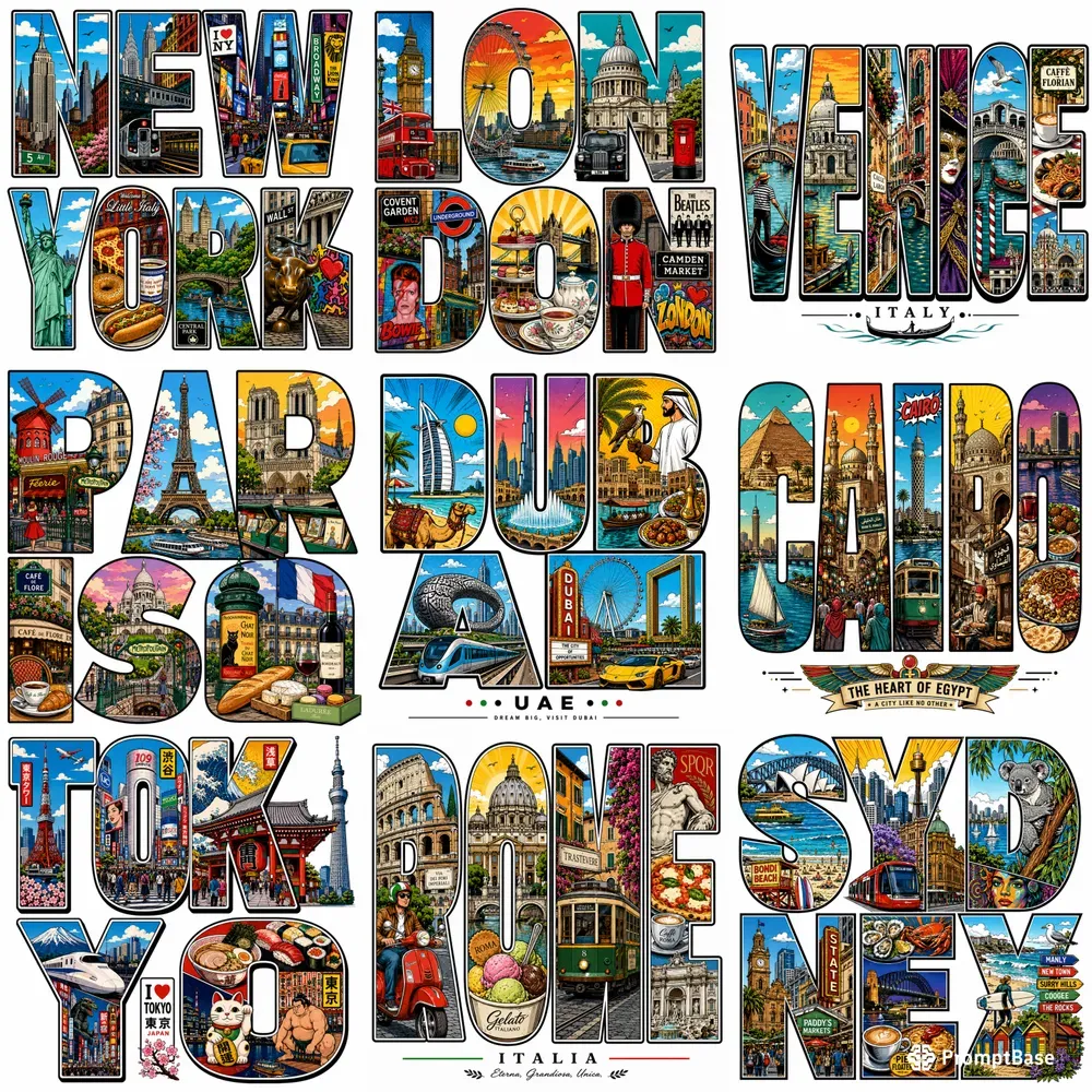 Pop Art City Letter Posters 3D