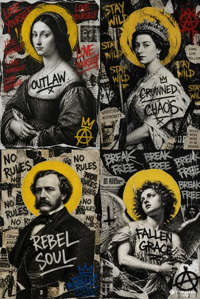Grunge Streetart Portrait Collage Gens