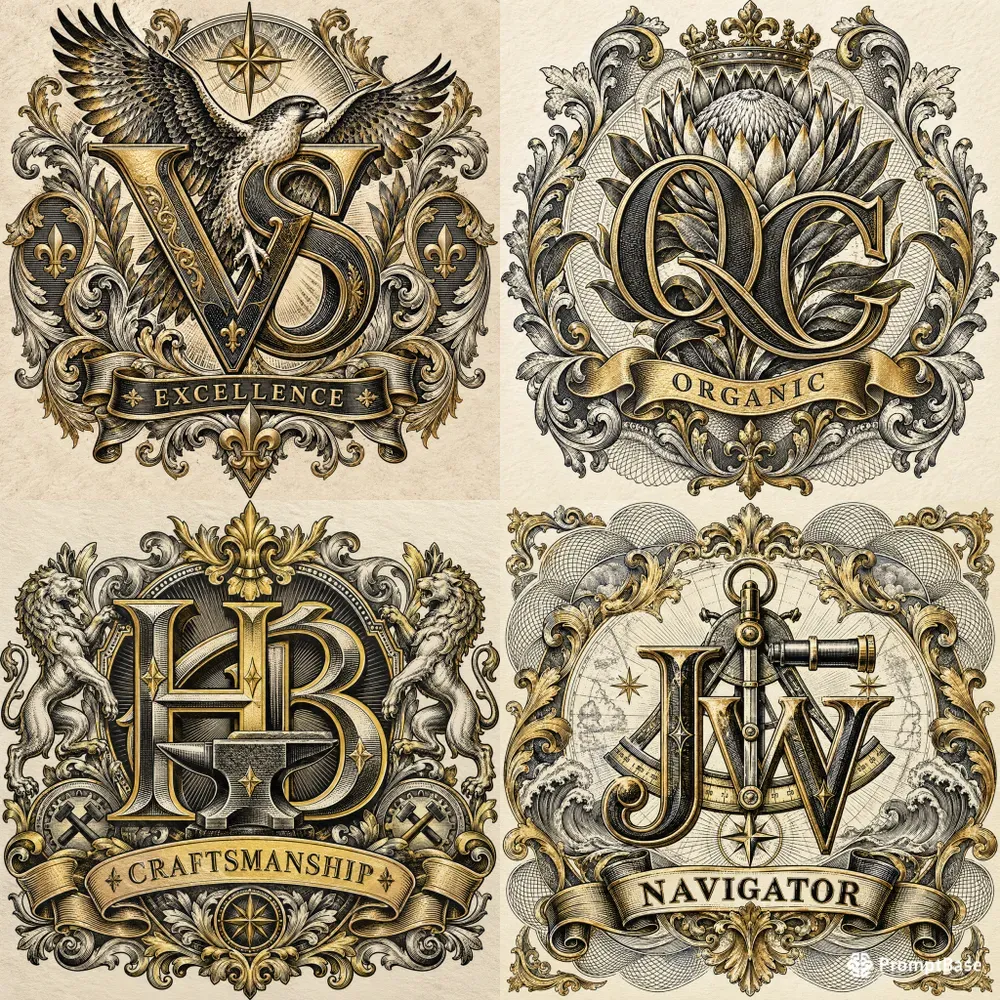 Luxury Gold Foil Woodcut Crest Logos