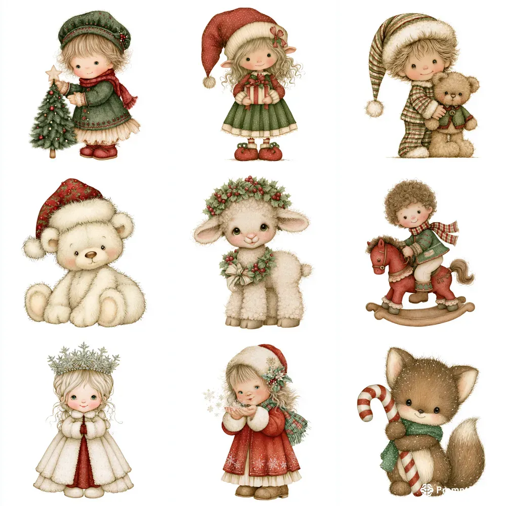 Cute Christmas Kids Character Cliparts