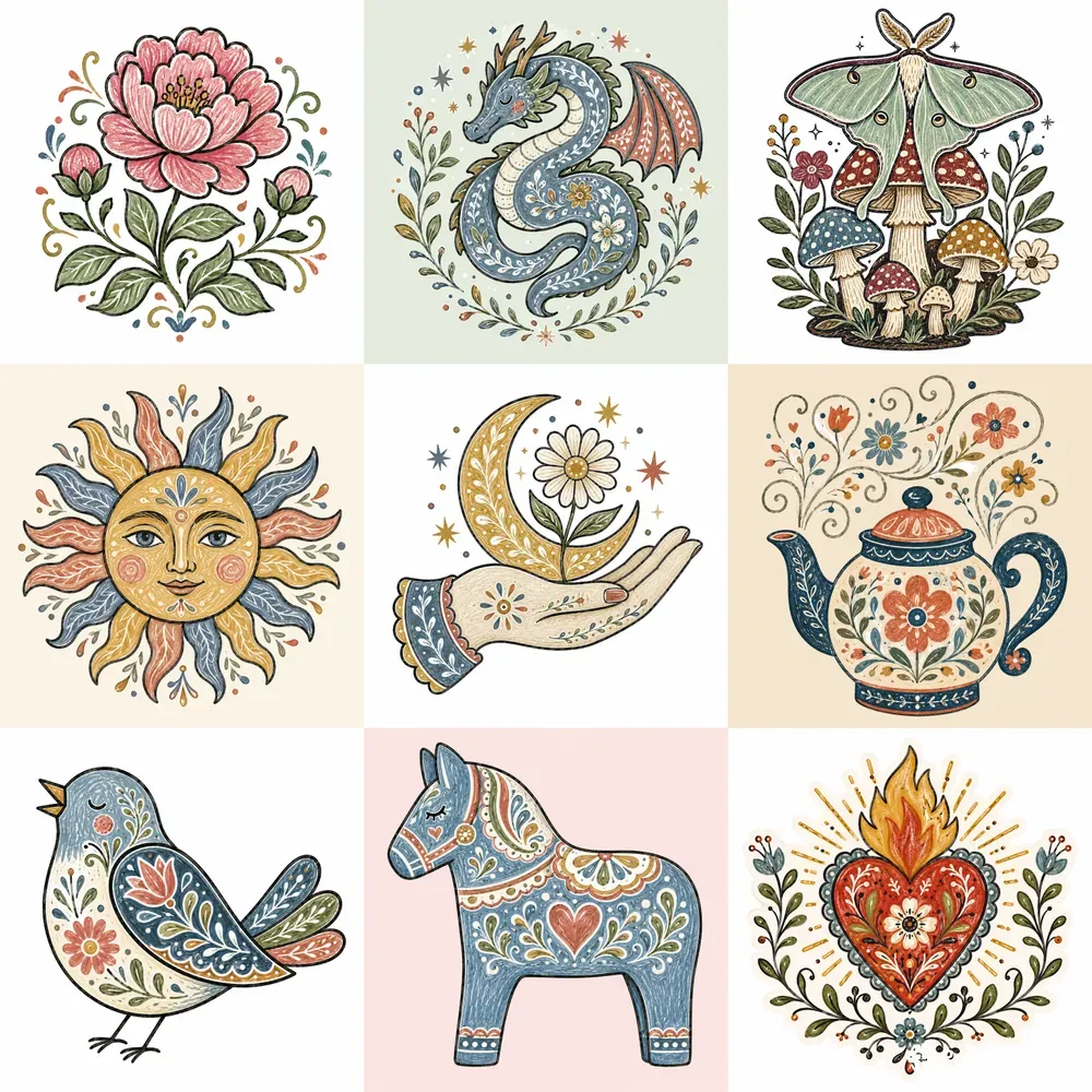 Chalky Folk Art Sticker Cliparts