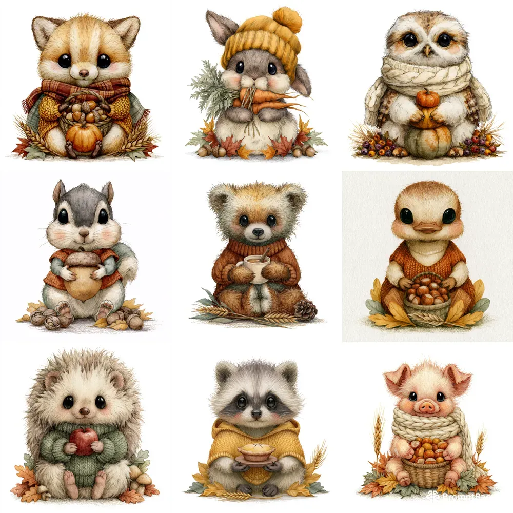 Cozy Autumn Animal Clipart 100 Packs