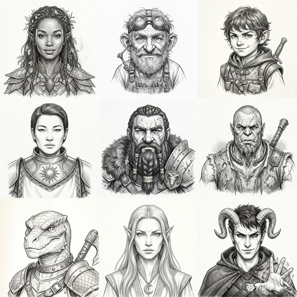 Fantasy Character Pencil Sketch Portraits