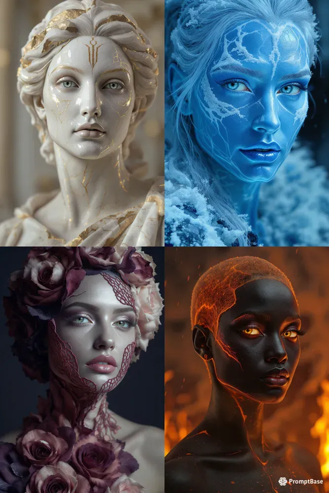 Ethereal Women Marble Floral Art