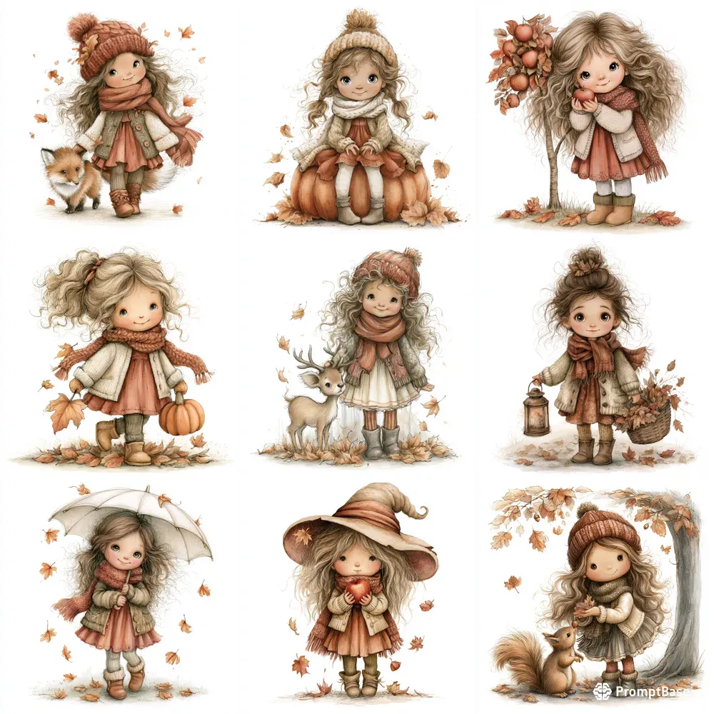 Cute Autumn Girl Tshirt Cliparts