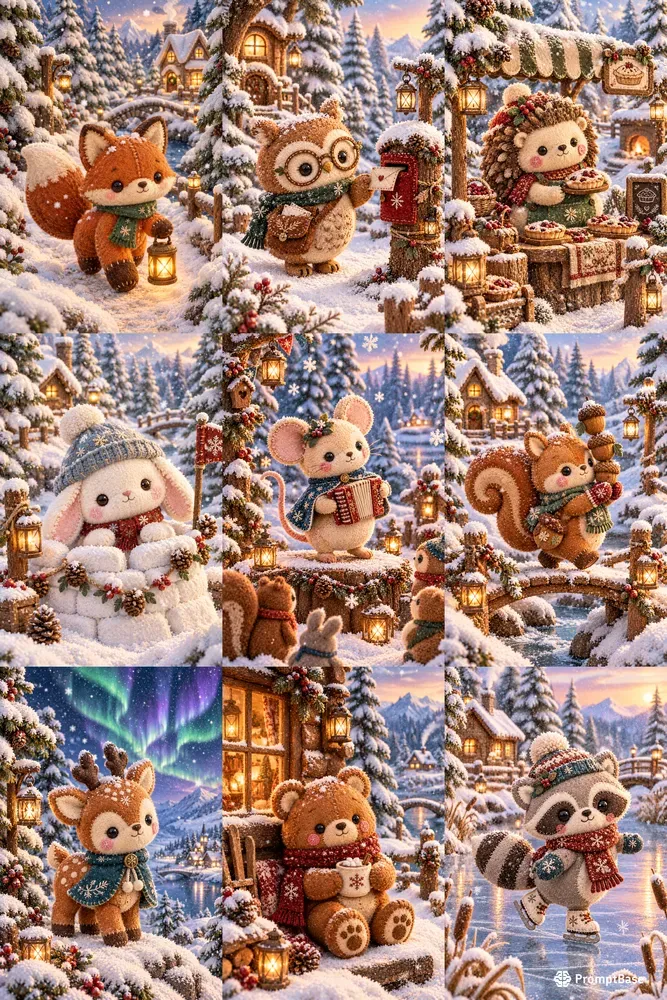 Snowy Forest Friends Plush Toy Art