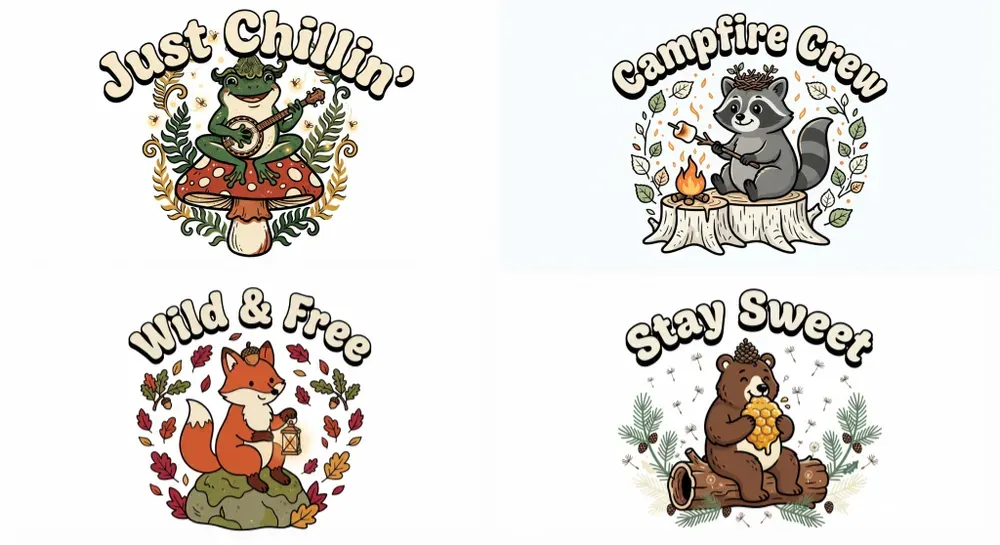 Whimsical Forest Animal Tshirt Designs