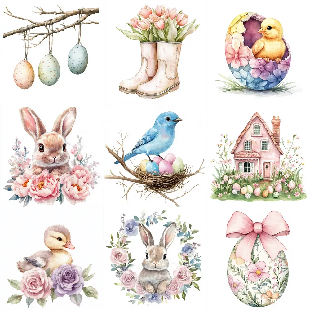 Whimsical Easter Watercolor Clip Arts