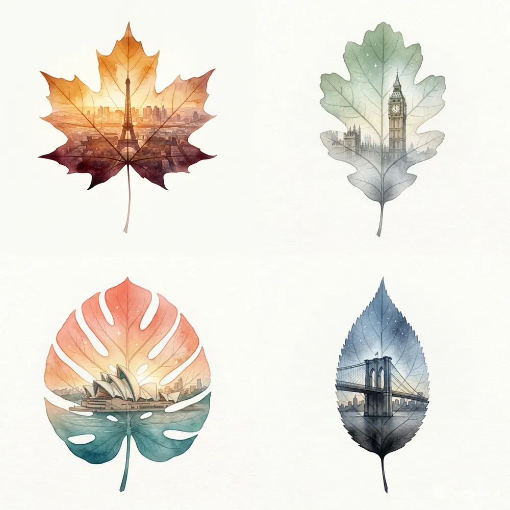 Leaf Landmark Double Exposure Art