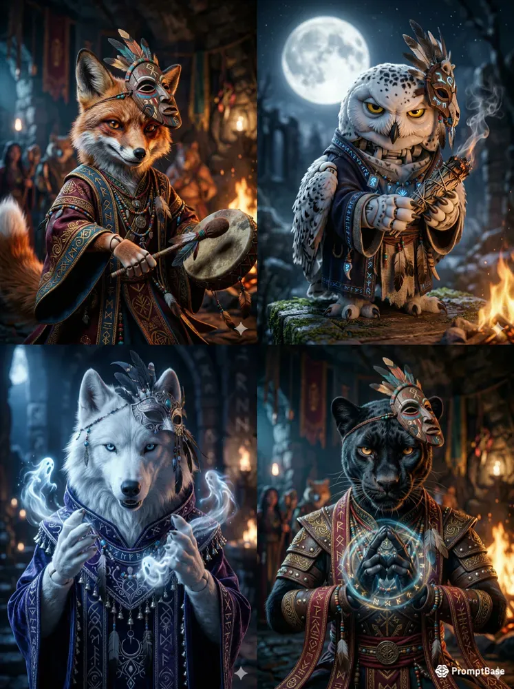 Mystical Shaman Animal 3D Portraits