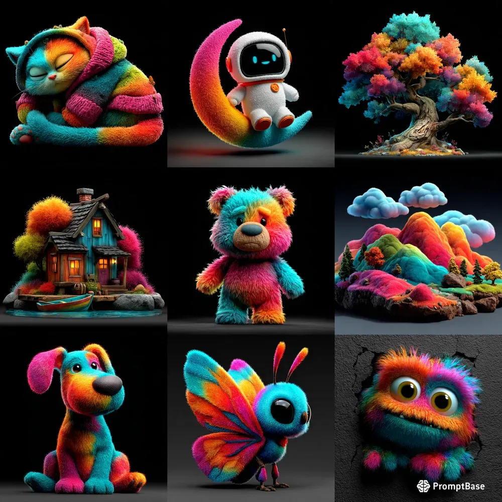 3D Render Fuzzy Glossy Collectibles