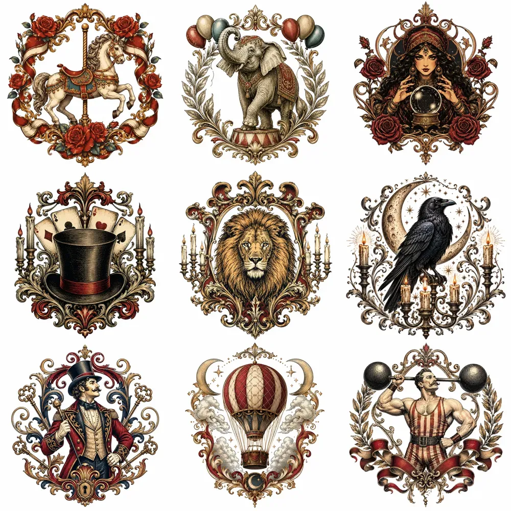 Vintage Circus Emblem Print Designs