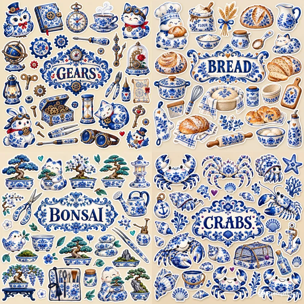 Gzhel Porcelain Folk Art Sticker Packs
