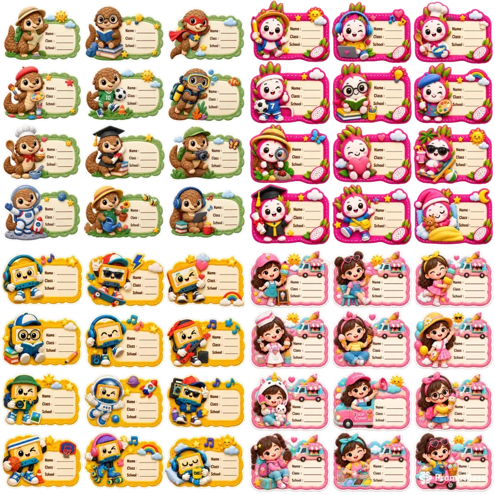 School Labels Stickers Clipart
