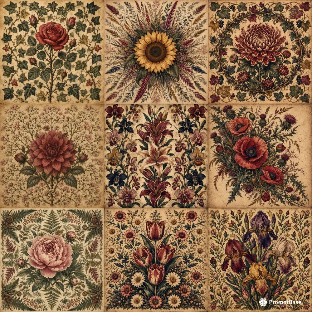 Vintage Botanical Engraving Flowers